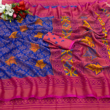 Chiffon Brasso Pink Printed Saree with Blouse – Lightweight & Festive | Ivaara.