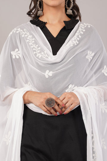 White Embroidered Dyeable Chiffon Dupatta | Nazneen Chunni (ND-16) | IVAARA.