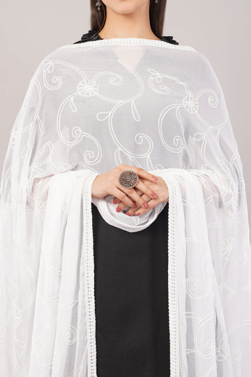 White Embroidered Dyeable Chiffon Dupatta | Nazneen Chunni (ND-18) | IVAARA.