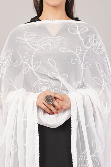 White Embroidered Dyeable Chiffon Dupatta | Nazneen Chunni (ND-2) | IVAARA.