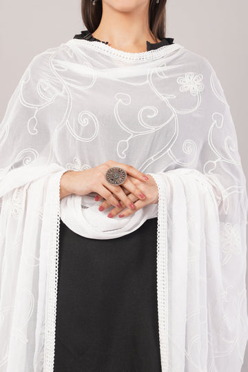 White Embroidered Dyeable Chiffon Dupatta | Nazneen Chunni (ND-20) | IVAARA.