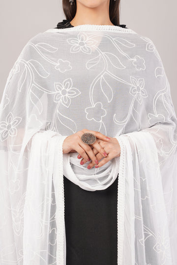 White Embroidered Dyeable Chiffon Dupatta | Nazneen Chunni (ND-22) | IVAARA.