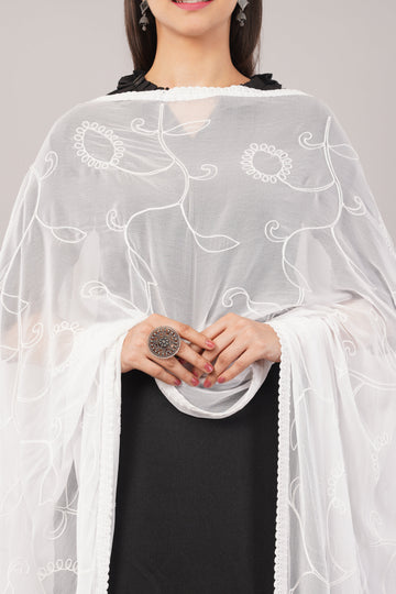 White Embroidered Dyeable Chiffon Dupatta | Nazneen Chunni (ND-5) | IVAARA.