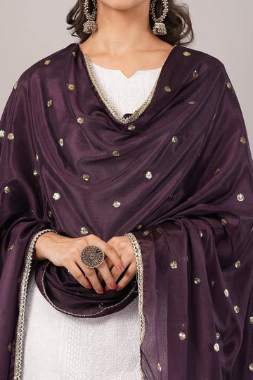 Chinnon Butti Dupatta Wine (CD12) – Embroidered Dupatta for Women.
