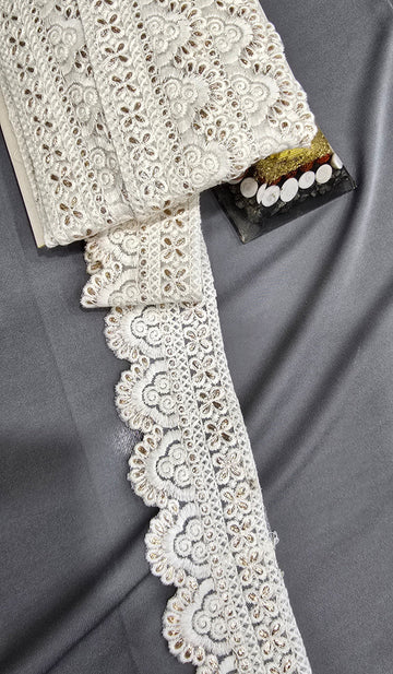 Cotton Dyeable Embroidered Lace (L-6534) (9mtrs) | IVAARA.