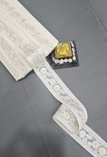 Cotton Dyeable Embroidered Lace (L-7256) (9mtrs) | IVAARA.