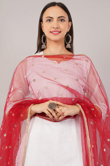 Ivaara Net Sequins Butti Dupatta (NBD7) – Lightweight Embroidered Dupatta for Women | Festive & Party Wear.