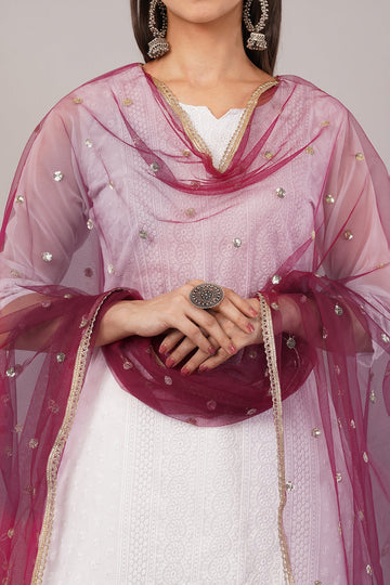 Ivaara Net Sequins Butti Dupatta (NBD9) – Lightweight Embroidered Dupatta for Women | Festive & Party Wear.