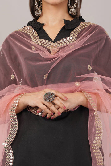 Net Cutwork Dupatta – Embroidered With Mirror work | Gajari (NC7) | IVAARA.