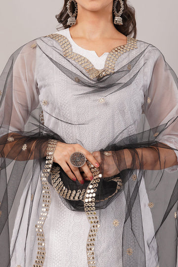 Net Cutwork Dupatta – Embroidered With Mirror work | Black (NC6) | IVAARA.
