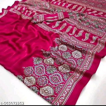 Premium Satin Crepe Rani Saree | Ivaara