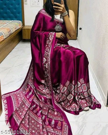 Premium Satin Crepe Wine Saree | Ivaara