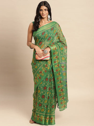 Zarina Brasso Green Cotton Saree | Ivaara's Gifting Collection.