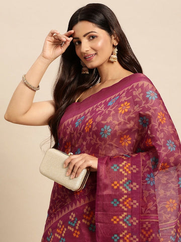 Zarina Brasso Wine Cotton Saree | Ivaara's Gifting Collection.