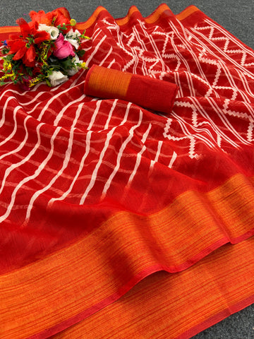Zarina Leheriya Red Cotton Saree | Ivaara's Gifting Collection.
