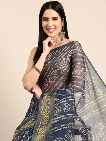 Zarina Bandhej Cotton Grey Saree By Ivaara | Best Option For Gifting.