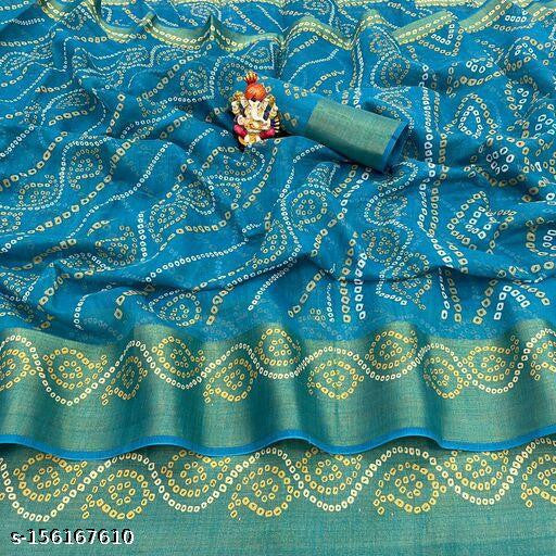 Zarina Bandhej Cotton Teal Saree By Ivaara | Best Option For Gifting.