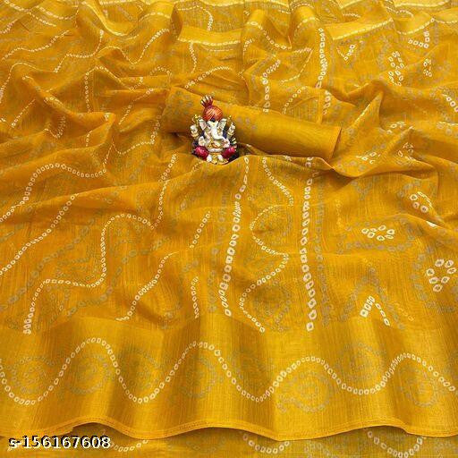 Zarina Bandhej Cotton Yellow Saree By Ivaara | Best Option For Gifting.
