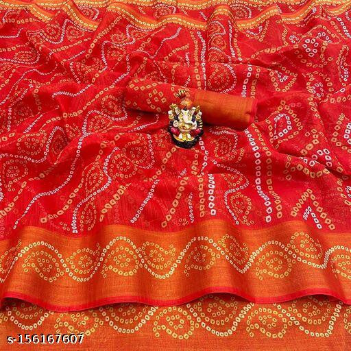 Zarina Bandhej Cotton Red Saree By Ivaara | Best Option For Gifting.