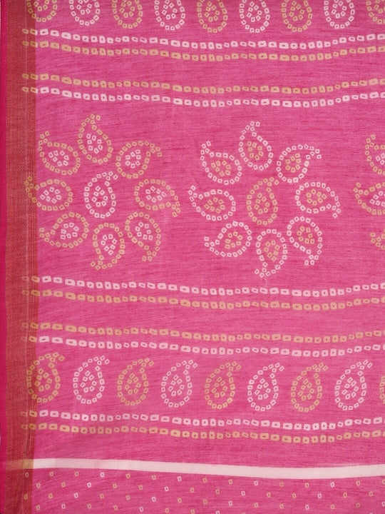 Zarina Bandhej Cotton Pink Saree By Ivaara | Best Option For Gifting.