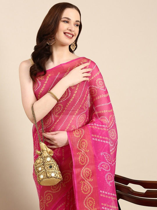 Zarina Bandhej Cotton Pink Saree By Ivaara | Best Option For Gifting.