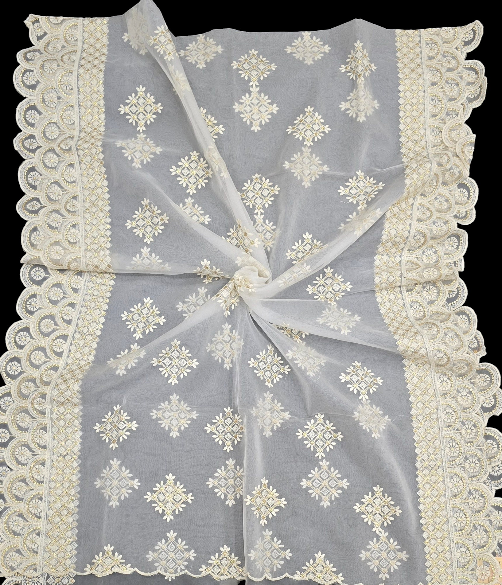 Dyeable Organza Lucknowi Dupatta – Elegant Chikankari-Inspired Embroidered Dupatta for Women | Ivaara