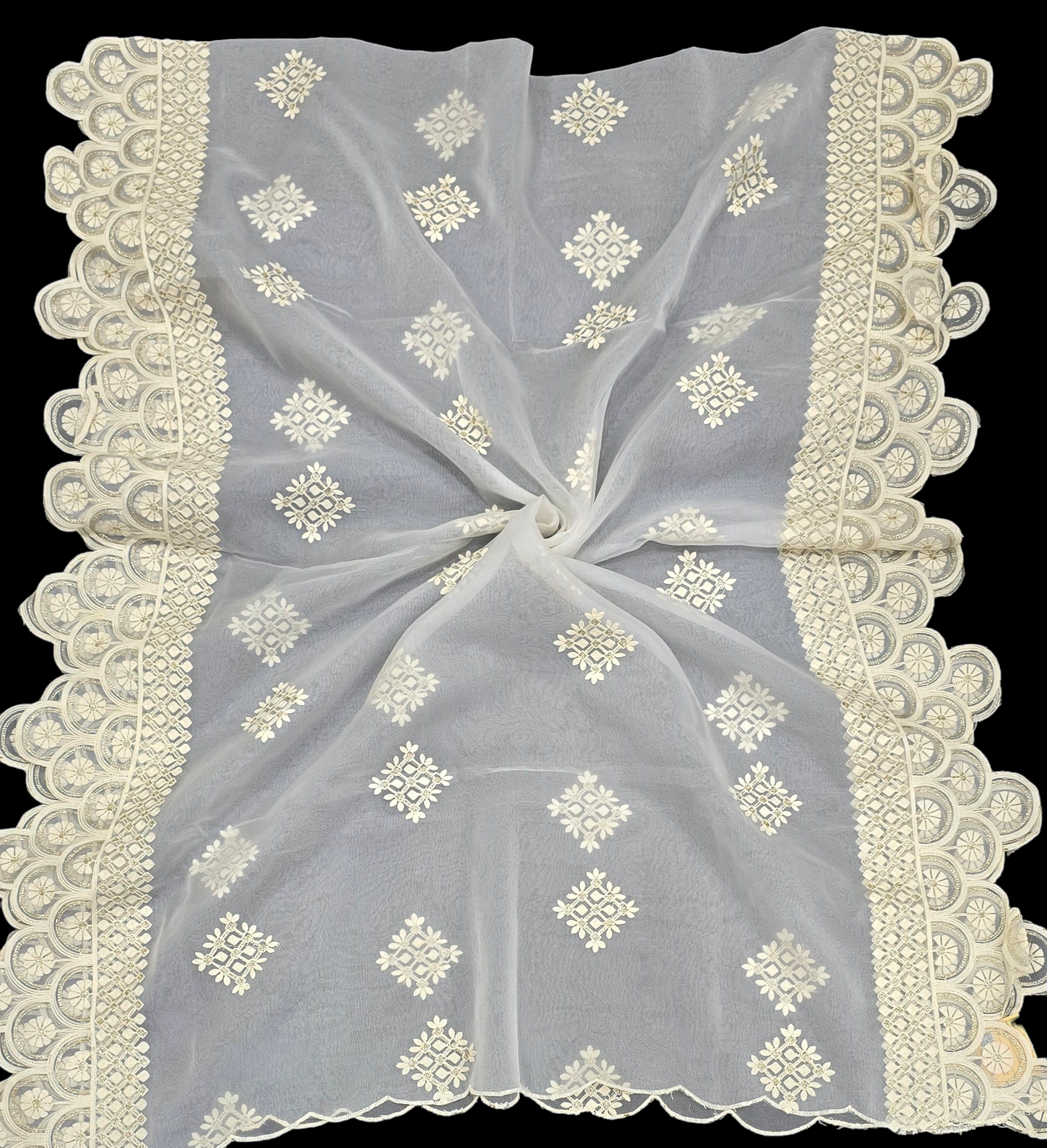 Dyeable Organza Lucknowi Dupatta – Elegant Chikankari-Inspired Embroidered Dupatta for Women | Ivaara