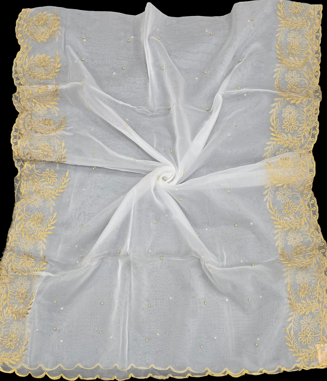 Organza Dupatta with Gold Border – Lightweight Dupatta for Women | Custom Dyeable | Ivaara