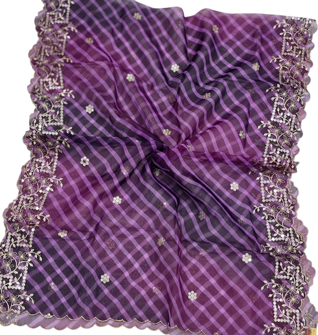 Orgenza Digital Cutwork Dupatta Mirror Work - IVAARA