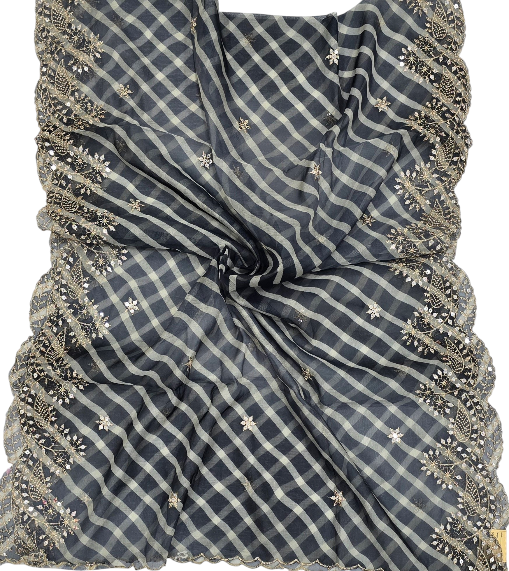 Orgenza Digital Cutwork Dupatta Mirror Work - IVAARA