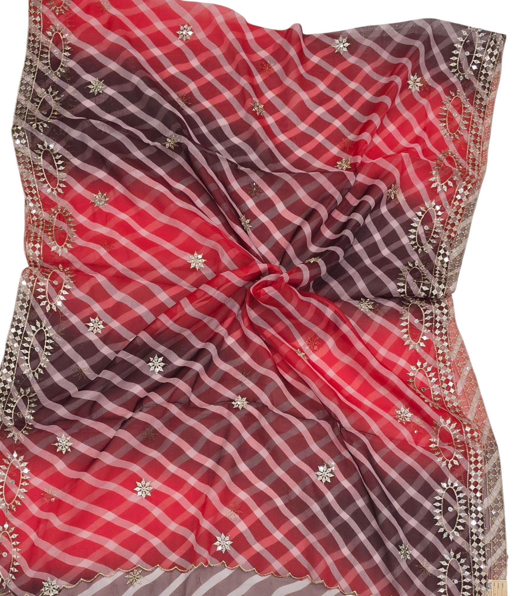Orgenza Digital Cutwork Dupatta Mirror Work - IVAARA