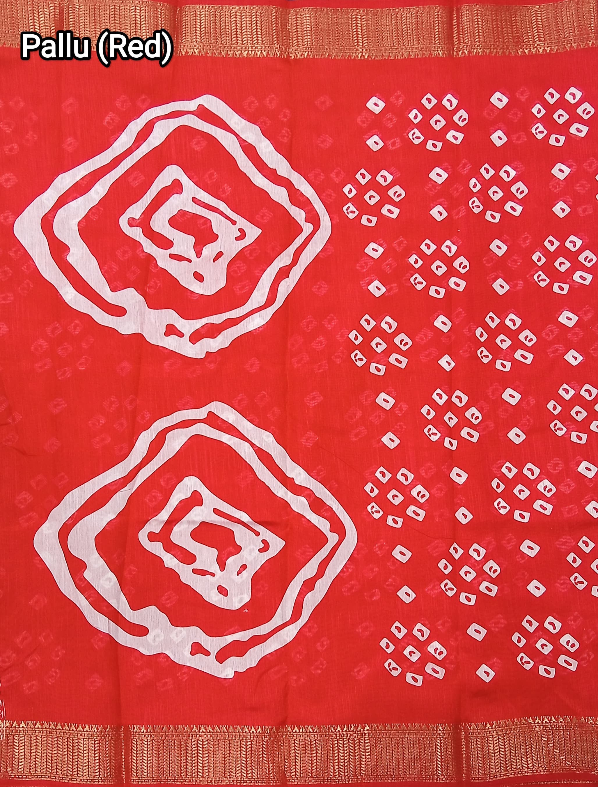 Cotton Blend Dobby Bandhej Printed Red Saree with Blouse – 6 Meter | Ivaara