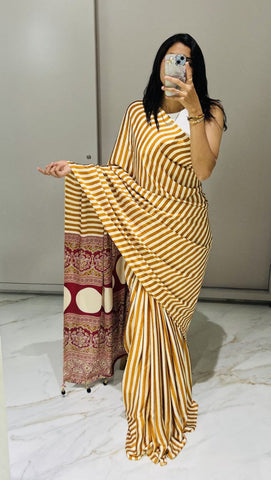 Satin Crepe Yellow Printed Saree | Ivaara