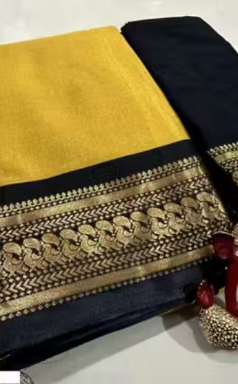 Aura Silk Paithani Style Golden Saree (AS2) | Ivaara