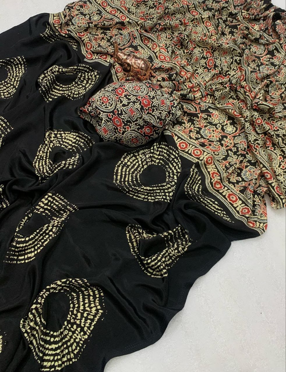 Satin Crepe Black Printed Designer Saree (SCA8) | Ivaara