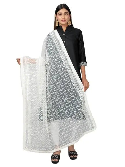 Premium Lucknowi Net Dupatta – Dyeable, Full-Length Ethnic Wrap for Women - IVAARA