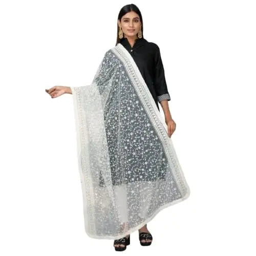 White Lucknowi Net Dupatta – Dyable & Ethnic.