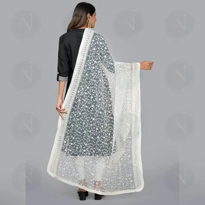 White Lucknowi Net Dupatta – Dyable & Ethnic.