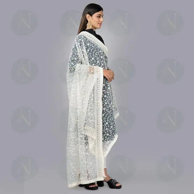 White Lucknowi Net Dupatta – Dyable & Ethnic.