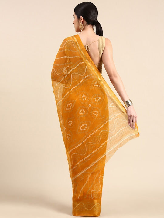 Zarina Bandhej Cotton Yellow Saree By Ivaara | Best Option For Gifting.