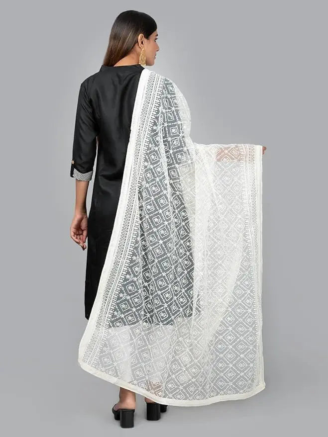 Premium Lucknowi Net Dupatta – Dyeable, Full-Length Ethnic Wrap for Women - IVAARA