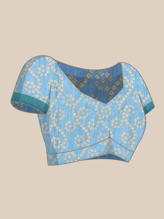 Zarina Bandhej Cotton Teal Saree By Ivaara | Best Option For Gifting.