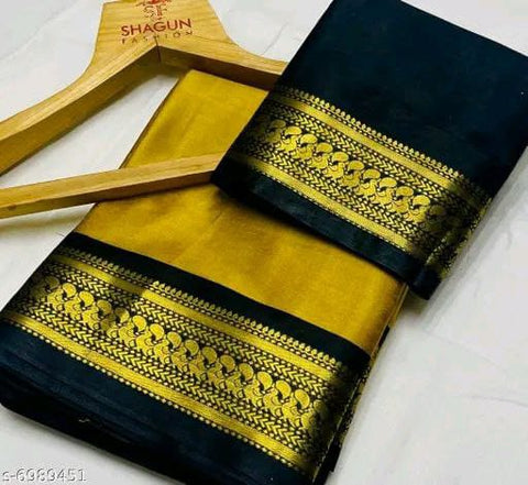 Aura Silk Paithani Style Golden Saree (AS2) | Ivaara