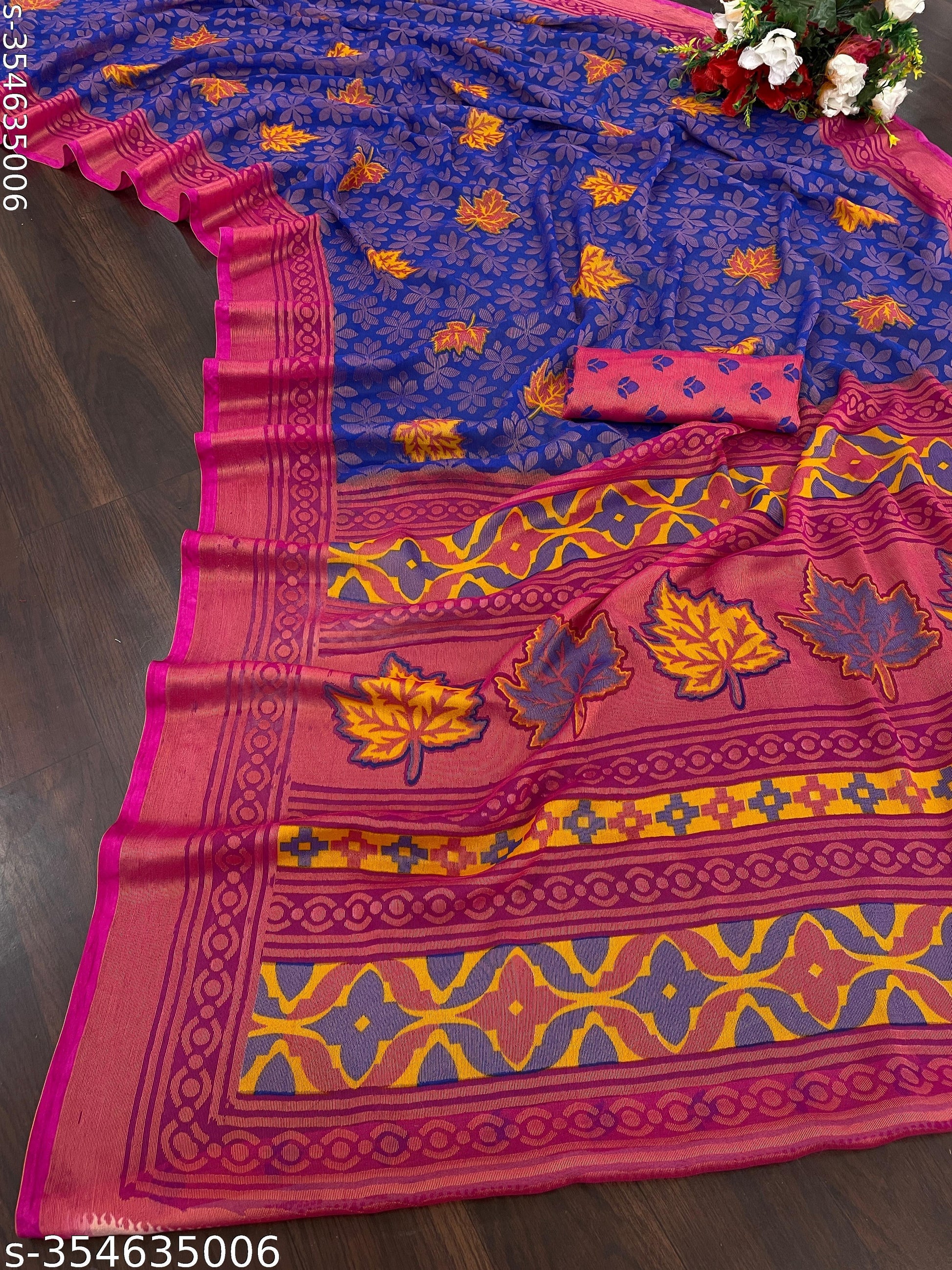 Chiffon Brasso Pink Printed Saree with Blouse – Lightweight & Festive | Ivaara.