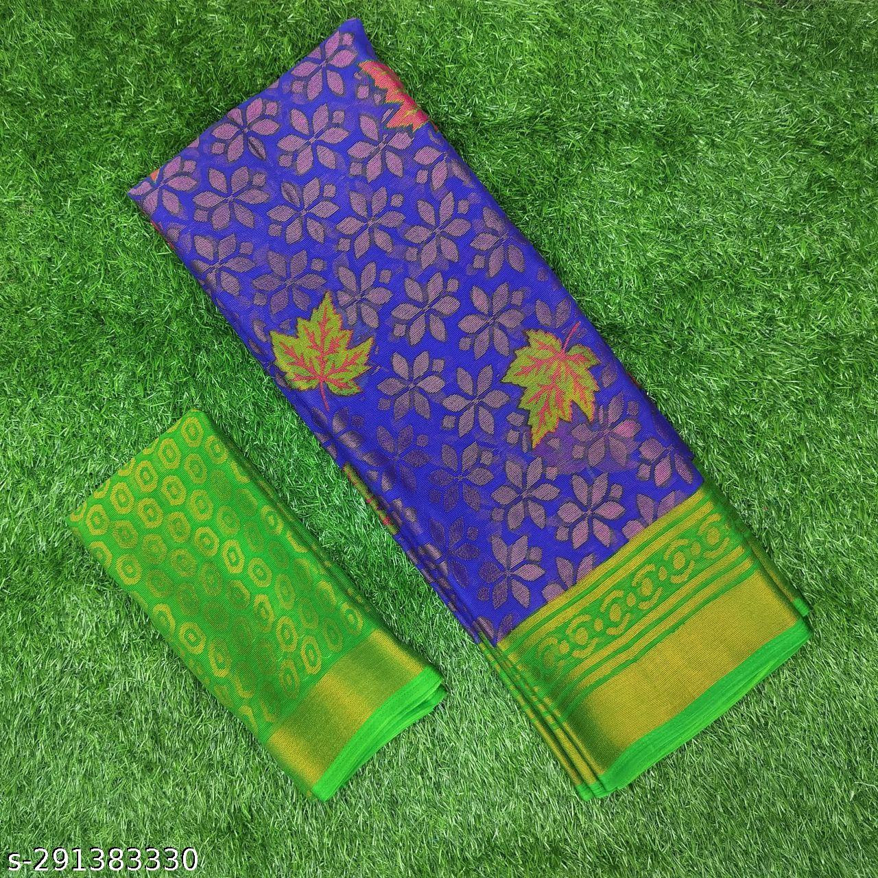 Chiffon Brasso Green Printed Saree with Blouse – Lightweight & Festive | Ivaara.