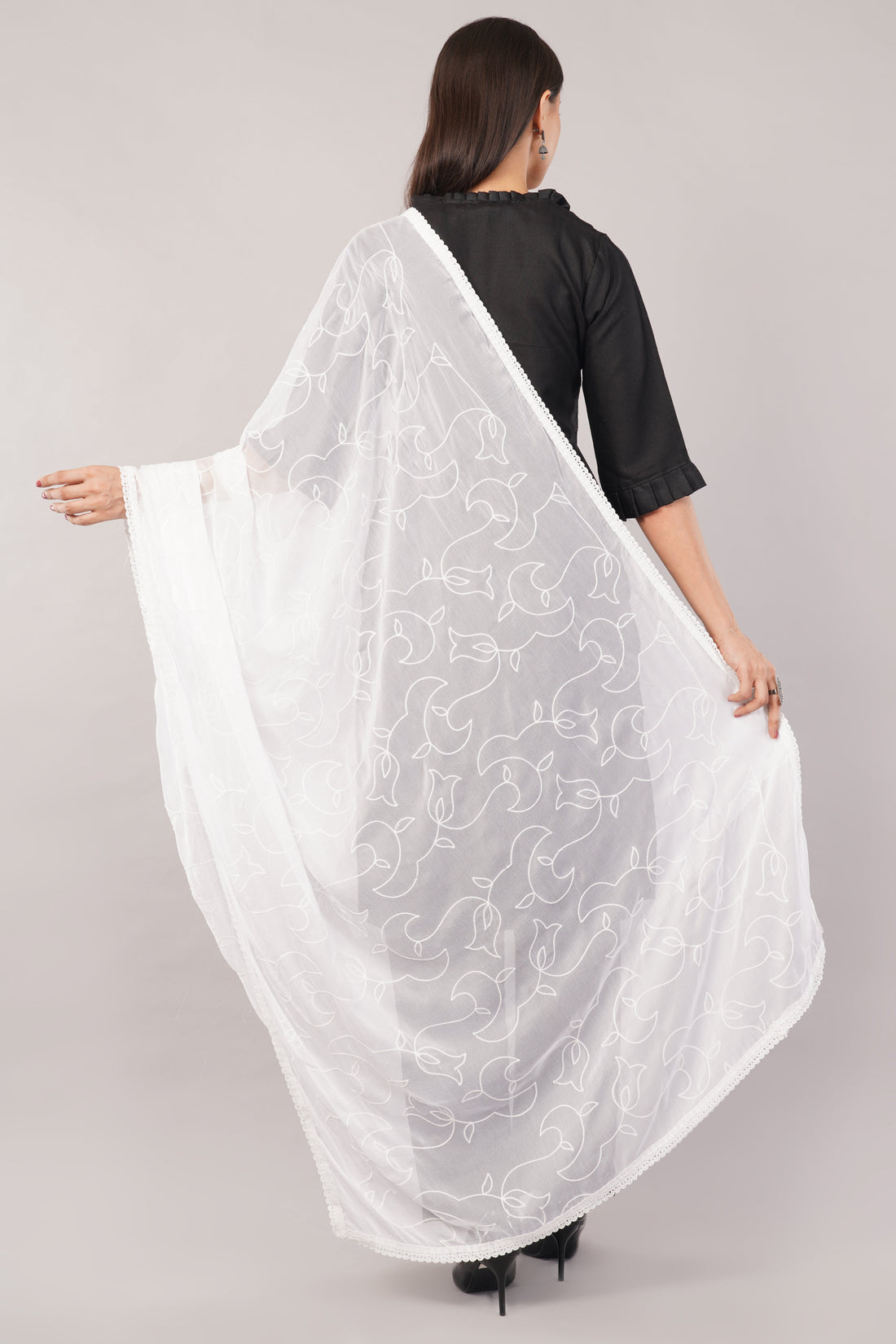 White Embroidered Dyeable Chiffon Dupatta | Nazneen Chunni (ND-10) | IVAARA.