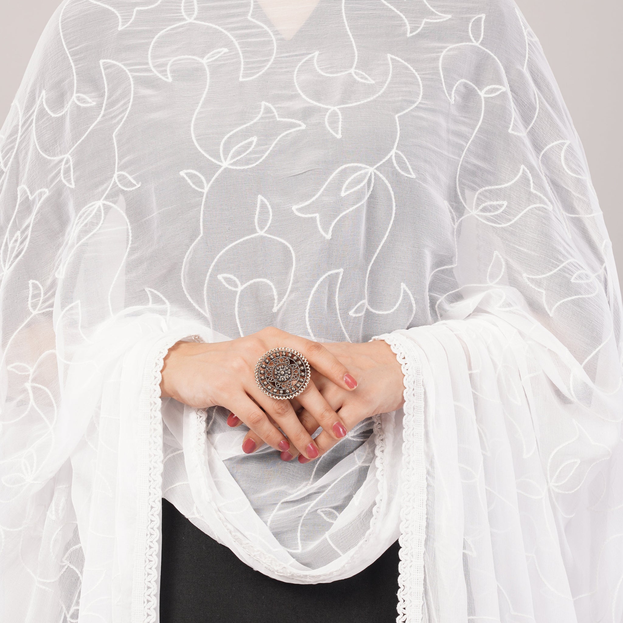 White Embroidered Dyeable Chiffon Dupatta | Nazneen Chunni (ND-10) | IVAARA.