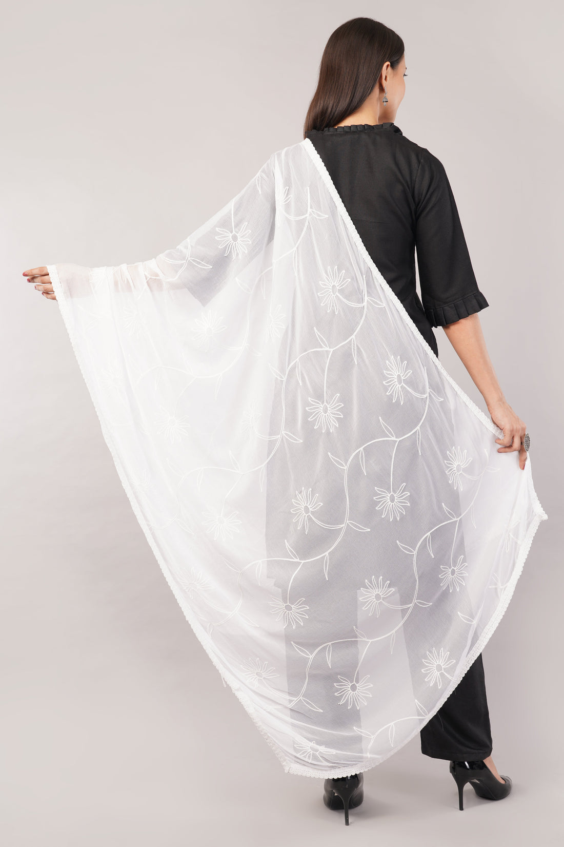 White Embroidered Dyeable Chiffon Dupatta | Nazneen Chunni (ND-14) | IVAARA.