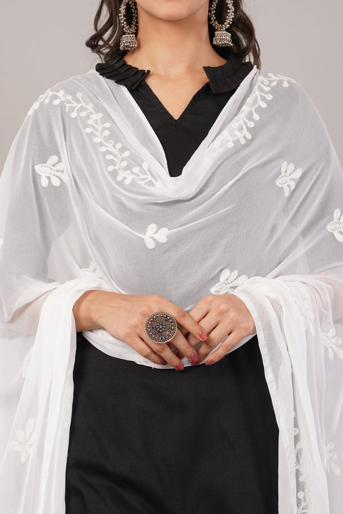 White Embroidered Dyeable Chiffon Dupatta | Nazneen Chunni (ND-16) | IVAARA.