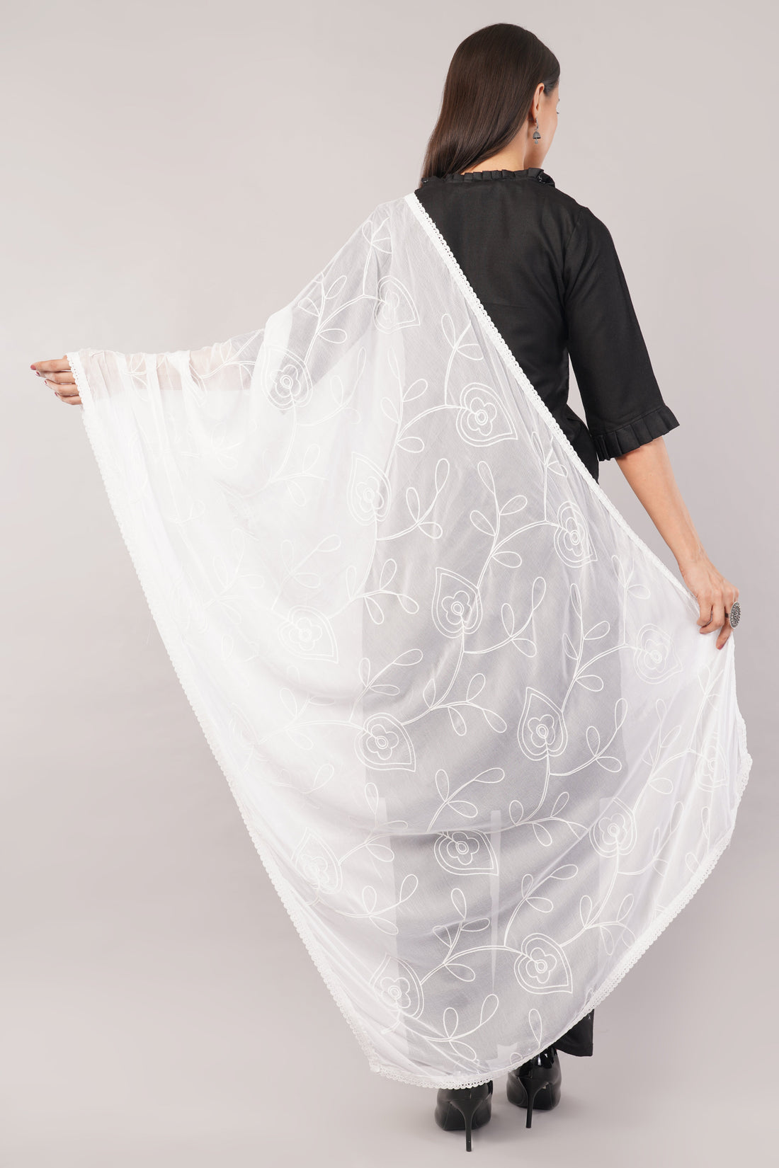 White Embroidered Dyeable Chiffon Dupatta | Nazneen Chunni (ND-2) | IVAARA.